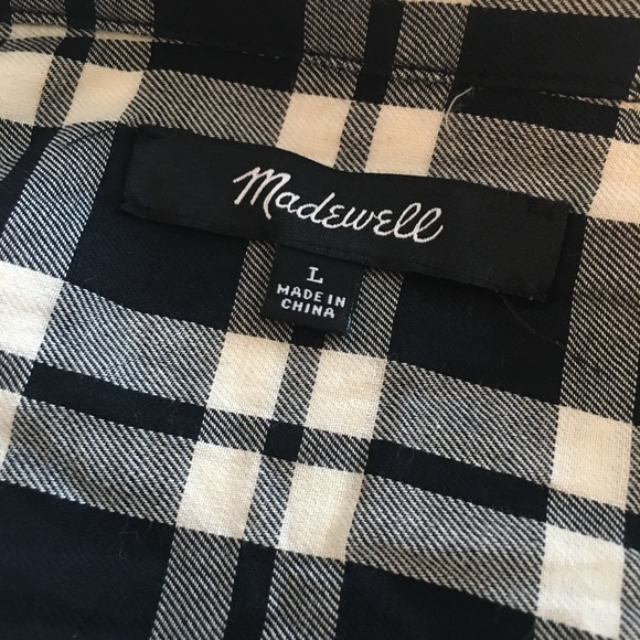MADEWELL PLAID BLACK WRAP FRONT BLOUSE LARGE - Picture 5 of 6
